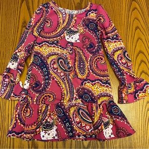 Lands End Girls Dress Size 4A Line Long Sleeve Paisley